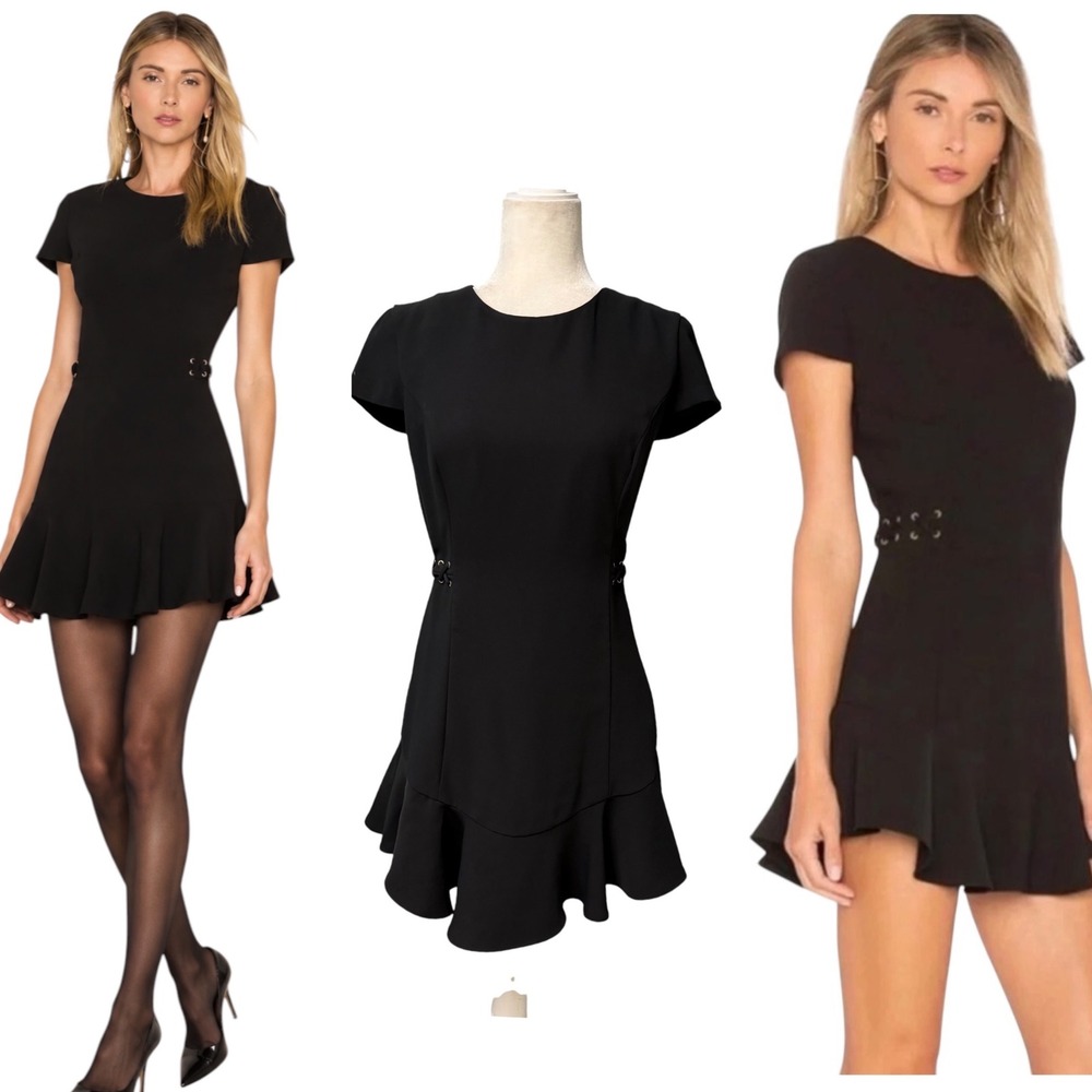 Amanda Uprichard Dress Women S Black Mini Fit Flare Lace Up Chic LBD Coquette